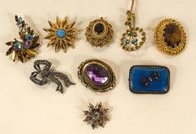 NINE VINTAGE BROOCHES