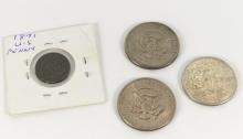 1875 U.S. PENNY, HALF DOLLARS & 50 CENT PIECE