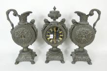 CAST METAL CLOCK GARNITURE