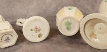 THREE BELLEEK VASES AND FIGURINE