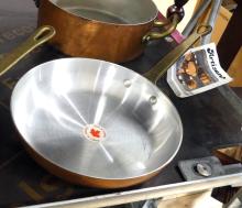 SEVEN PIECES OF COPPER COOKWARE