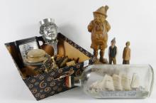 TRAY/ SHIP IN A BOTTLE, CARVINGS, ETC.