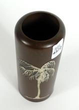 ANTIQUE BRONZE VASE WITH STERLING INLAY