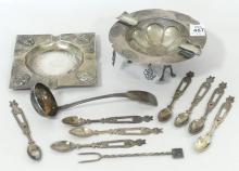 SILVER ASHTRAYS AND UTENSILS