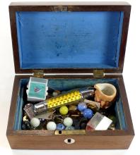 ANTIQUE BOX WITH CONTENTS