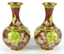 PAIR CLOISONNE VASES