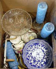 BOX LOT OF GLASSWARE AND CHINA