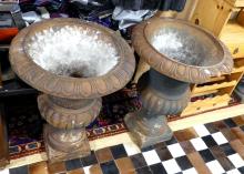 PAIR OF LARGE CAST IRON GARDEN URNS