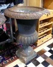 PAIR OF LARGE CAST IRON GARDEN URNS