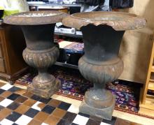 PAIR OF LARGE CAST IRON GARDEN URNS