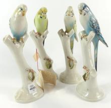 4 CERAMIC BUDGIE FIGURINES