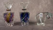 PAIR OF SCENT BOTTLES AND FIGURINE
