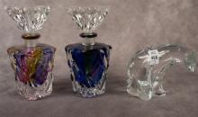 PAIR OF SCENT BOTTLES AND FIGURINE