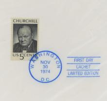 RARE WINSTON CHURCHILL LITHOGRAPH & FIRST DAY ISSUE