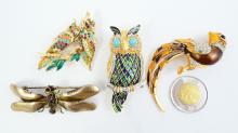 4 BIRD & INSECT BROOCHES