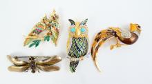 4 BIRD & INSECT BROOCHES