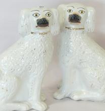 PAIR OF LARGE STAFFORDSHIRE "SPANIEL" FIGURINES