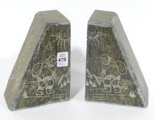 PAIR OF SOAPSTONE BOOKENDS