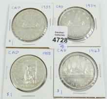 4 CANADIAN SILVER DOLLARS