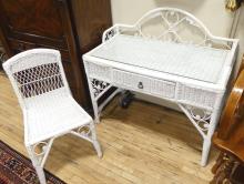 WICKER VANITY, CHAIR AND MIRROR