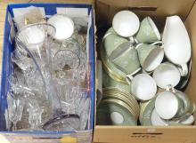 TWO BOX LOTS OF DINNERWARE, STEMWARE, ETC.