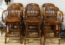 SET OF SIX OAK BAR STOOLS