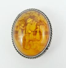 UNIQUE CARVED AMBER BROOCH/PENDANT