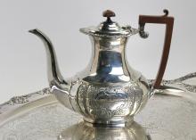 SILVER PLATED TRAY AND COFFEE POT