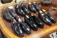 SIX PAIRS OF BLACK LEATHER DRESS SHOES