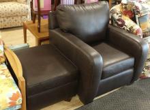 LEATHER ARMCHAIR AND OTTOMAN