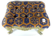 ANTIQUE FOOTSTOOL WITH COSTLY UPHOLSTERY