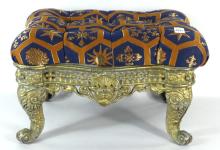 ANTIQUE FOOTSTOOL WITH COSTLY UPHOLSTERY