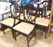 FIVE MAHOGANY "SHIELD BACK" DINING CHAIRS
