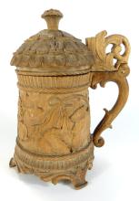 CARVED WOOD TANKARD