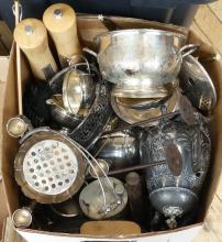 TWO BOXES OF SILVERPLATE, ETC.