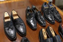 SIX PAIRS OF BLACK LEATHER DRESS SHOES