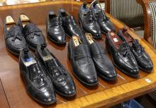 SIX PAIRS OF BLACK LEATHER DRESS SHOES