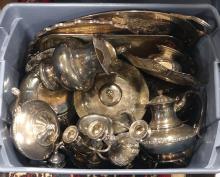 LARGE BIN OF SILVERPLATE