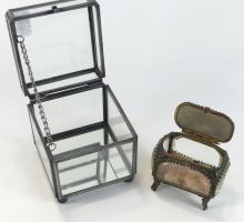 TWO GLASS JEWELLERY BOXES