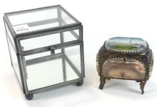 TWO GLASS JEWELLERY BOXES