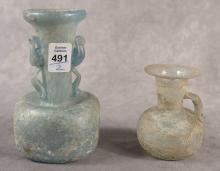 TWO ANCIENT ROMAN GLASS VASES