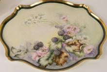 HAND-PAINTED FRENCH PORCELAIN PITCHER AND TRAY