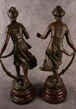 PAIR OF HENRYK KOSSOWSKI SPELTER SCULPTURES