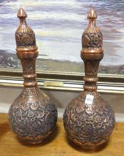 PAIR OF PERSIAN COPPER BOTTLES