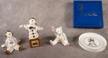 THREE DERBY PAPERWEIGHTS AND DOULTON DISH