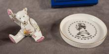 THREE DERBY PAPERWEIGHTS AND DOULTON DISH
