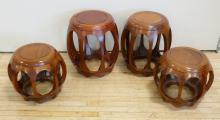 FOUR ASIAN MAHOGANY PLANT STANDS