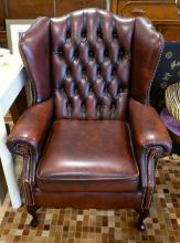 LEATHER WING-BACK ARMCHAIR