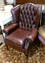 LEATHER WING-BACK ARMCHAIR