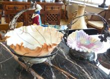TWO BRIDE'S BASKETS AND BRIDE'S BOWL